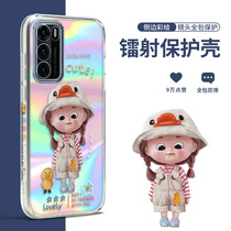 Duck Tongue Cap Girl Huawei p40pro Mobile Phone Shell Cartoon p40 Protective Sleeve Woman RADIUM TRANSPARENT BESTIE Cute Personality Creative p30 Net Red Suitable for p30pro lens All-pack anti-fall 5g