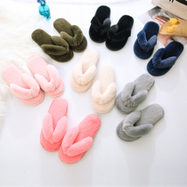 Autumn and winter plush slippers female Korean version of the toe hair Flip-flops home indoor floor drag anti-skid moon Cotton