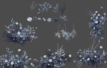 5 sets of smog Blue Purple Wedding hand-painted floral materials all PSD layered format file renderings wedding