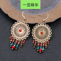 Retro exaggerated round rice-bead tassel earrings for women