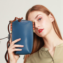 Korean Version Fashion Hit color Vertical Leather Hand Held Mobile Phone Bag Bull Leather Mini Skew Satchel lady Single shoulder bag