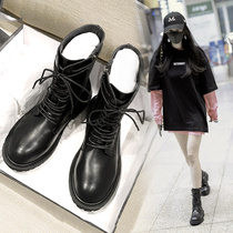 ANN net red with the same black boots womens 2020 new motorcycle boots flat lace-up thick heel boots Martin boots