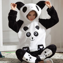 Flannel pajamas female fat sister thick cartoon child Lady student coral velvet autumn and winter home clothing set
