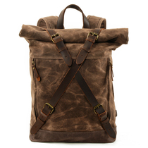 奇古西新潮日系机能双肩包学院风书包休闲电脑包复古蜡帆布旅行包