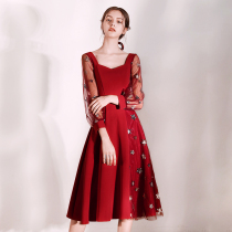 Toast wine red 2021 new bride wedding banquet dress women can usually wear engagement return dress