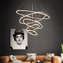 Light luxury chandelier living room lamp modern simple atmospheric art creative duplex staircase hall lamp ring restaurant chandelier