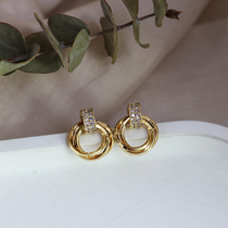 Joker commuter S925 silver pin circle pendant earrings temperament simple personality advanced sense niche design sense ear ornaments