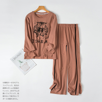 Sleepwear Woman Spring Autumn With Chest Cushion Long Sleeves Pure color cotton Cute student Han version Autumn winter can be worn outside the home Clothing Suit