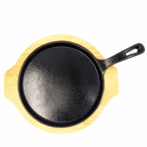 Han Style Cast Iron Round Frying Pan Enamel Iron Plate Pan Round Flat Bottom Pan Shallow Frying Pan Roasting Pan With Pan Wood Cushion