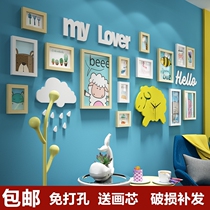 Simple childrens photo wall decoration living room free hole creative combination photo frame hanging wall Photo Wall photo album background wall