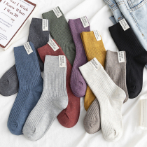 Pile socks Sox womens autumn and winter medium long cylinder 100 lap trend net red Korean cloth mark blue socks female midway rice white