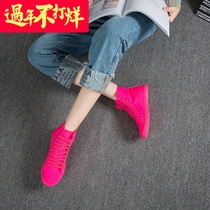   2020 autumn and summer show powder candy high-top stretch cloth new casual shoes rose red flat-bottomed womens mandarin duck canvas