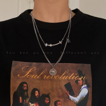 ins cold wind elephant smiley face folded necklace personality hip hop female retro pendant choker sweater chain male tide