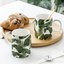 Nordic ins creative green plant ceramic mug home water cup tea cup milk breakfast cup coffee cup couple cup