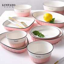 Luntayo Japanese tableware creative ceramic dishes set plate home high-grade simple modern chopsticks spoon combination