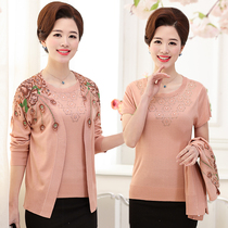 2021 new Mom Autumn Clothing Suit Knit Ocean Gas Middle Aged Women Clothing Two Sets Of Undershirt Middle-aged Women Coats