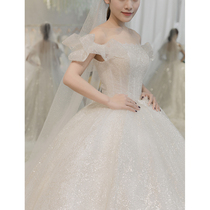 Forest department main wedding dress 2020 new bride word shoulder court heavy industry luxury flash tail super fairy dream woman