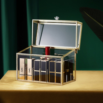 Lipstick storage box Light luxury net red copper glass desktop dresser Cosmetics ins wind with cover dustproof shelf