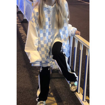 Leisure sports pants striped straight American hip hop ins high street retro drawstring drop wide leg trousers men and women