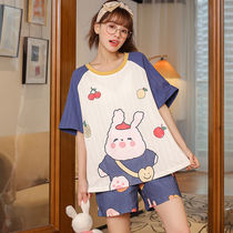 Round Collar Pyjamas Lady Short Sleeves Shorts Pure Cotton Two Suits Cartoon Printed Sweet home Clothing Fresh and outwear