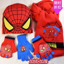 Plus size small size hat scarf gloves three-piece Spider Man autumn winter outdoor children boys New Year gift