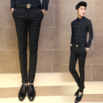 Autumn black draped suit pants mens Korean version trend slim casual pants small leg pants mens versatile long pants tide