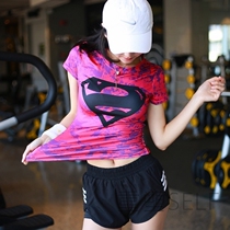 Superman fitness clothes women camouflage personality tight sports short sleeves women running fast dry elastic yoga clothes thin half sleeves