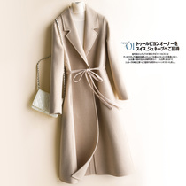 Spring twill double-sided cashmere coat womens woolen coat waist slim wool coat long over knee