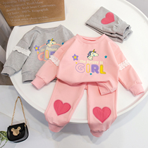 Girl Han Edition Fashion Suit 2022 Spring Dress New Baby Cartoon Sweatshirt Sports Pants Casual Suit Two Sets