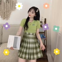 Smear Green Plaid White Dress Short Skirt Woman Summer Fat Mm Big Code A Character Half Body Dress High Waist Display Slim Fit