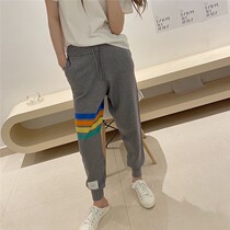 Silver Childrens Day Thom browne Autumn Winter TB Fashion 100 lap Rainbow Four Bar Striped MEN AND WOMENS SWEATPANTS