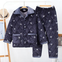 Winter Mens Coral Suede Suede Warm Home Suit Suit Triple thickened clip cotton can be externally worn with increased pajamas