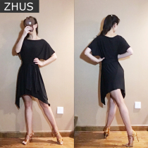 Latin dance suit one-line collar lace-up slim practice dance dress Short sleeve hypotenuse practice class suit L63