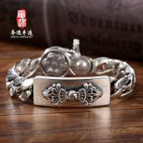 Luxury encounter six-character mantra transshipment Vajra rotating big buckle bracelet men sterling silver domineering niche widen heavy personality