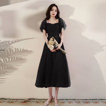 Small evening gown host banquet 2022 new black high-end little Subbirthday name Yuanyan Summer Star Atmosphere