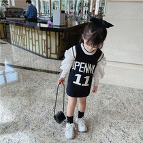 Children's knitted vest dress 2021 spring new girls foreign style letter vest skirt long baby vest