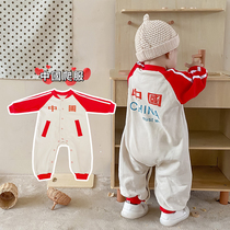 Infant conjoined clothes spring and autumn sports style male baby out to carry clothes climbing clothes girl national tide loose clothes