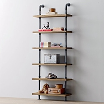 American wall bookshelf shelf solid wood partition living room bedroom iron desk bookcase water pipe display display stand