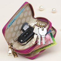 Genuine Leather Key Bag Woman Type Multifunction Car Key Lock Spoon Sleeve Short Korean version Double-layer zipped small wallet Short and small
