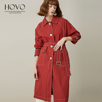 HOVOchic windsuit woman with long style jacket 2022 Autumn loaded with new Korean version Inn wind popular loose coat