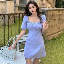 2021 new style Balloon Flower Skirt Spring Summer Student Square Neck foam High waist short sleeves High waist short sleeves dress A dress for children