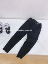  Baby Korean childrens clothing 2020 autumn new mens and womens black perforated pants childrens fashion stretch leggings