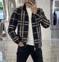 Double-faced jacket mens collar jacket plaid two-sided wear 2021 autumn and winter new casual coat tide card handsome