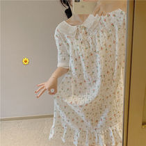 Korean version of new pyjamas skirt schoolgirl autumn pyjamas dress short sleeves Loose Sweet and Long Knees Princess Wind