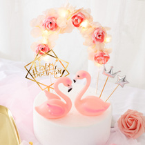 Net red cake decoration large flamingo flower arch wreath plug-in dessert table decoration ornaments