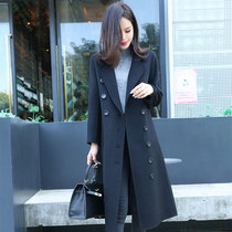 Korean version of slim long double-sided woolen coat black slim woolen coat women's autumn and winter 2020 new temperament popular