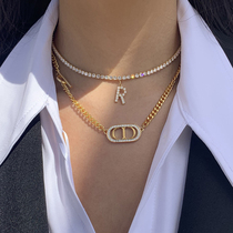 European-American letter necklace female pendant light and luxury small crowd design premium sensor chain gold does not lose colorful necklace