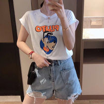 European station 2021 summer womens fashion ins Korean new cartoon short sleeve t-shirt womens coat European small shirt