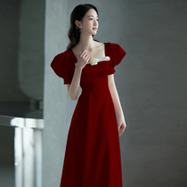 Bride wine red velvet toast dress autumn wedding dress dress engagement home casual women can usually wear