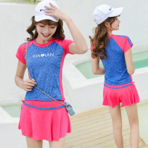 Swimsuit womens conservative split flat angle swimsuit 2019 new thin belly cover short-sleeved sports large size spa swimsuit